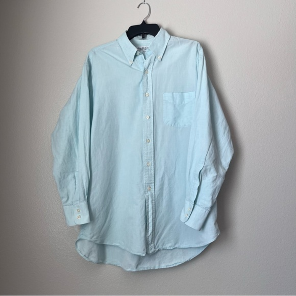 Brooks Brothers Country Club Woven Fabric Light Aqua Long Sleeve 17-33 Large